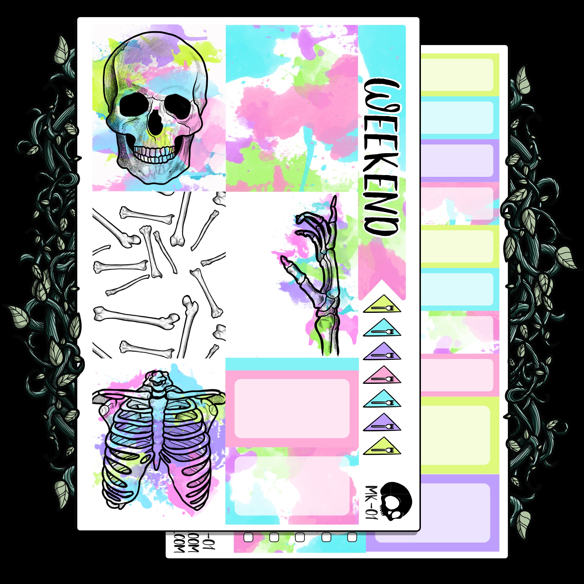 Skeleton Splash | Vertical Two Page Sticker Kit