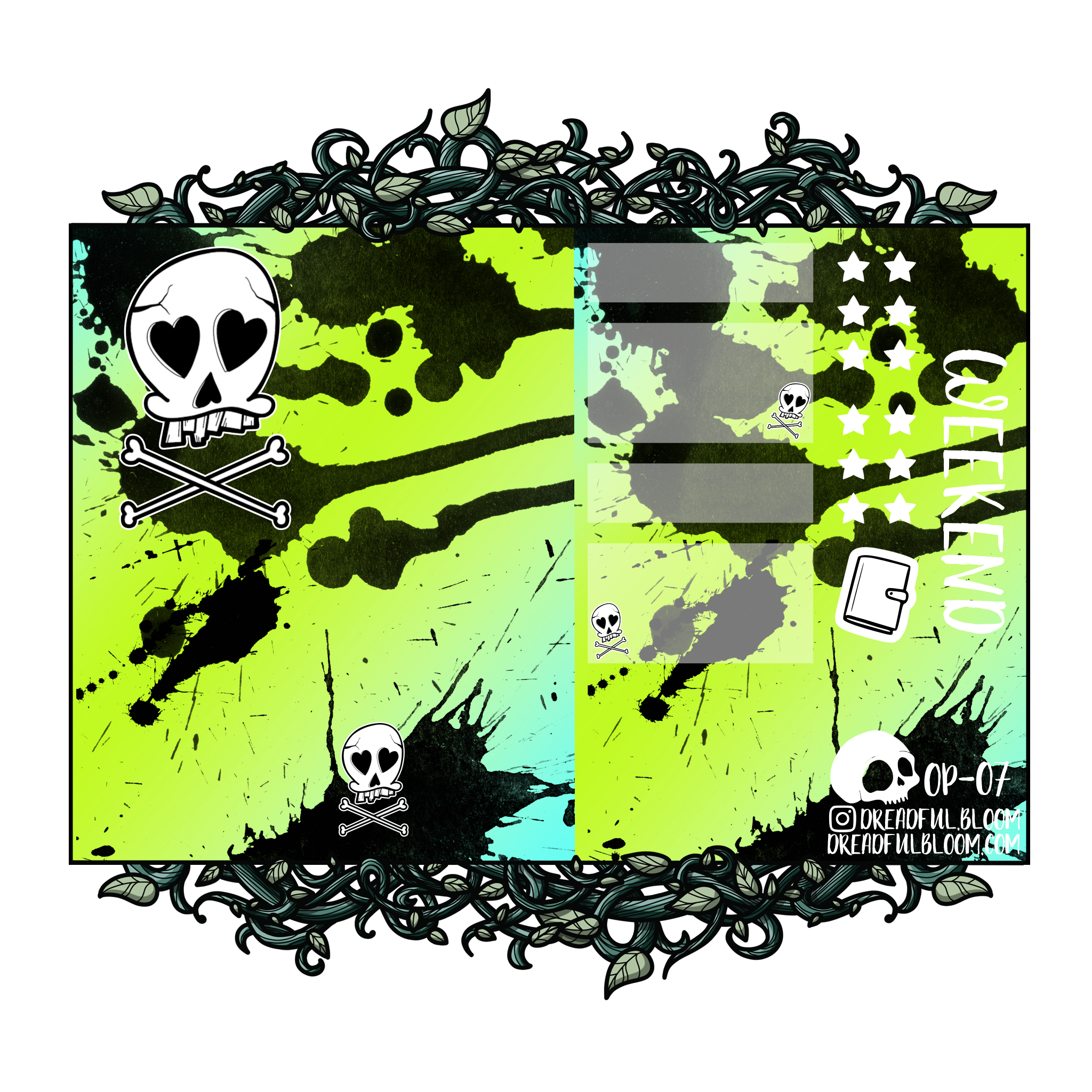 Green and Aqua Skully Bones | Vertical One Page Sticker Kit