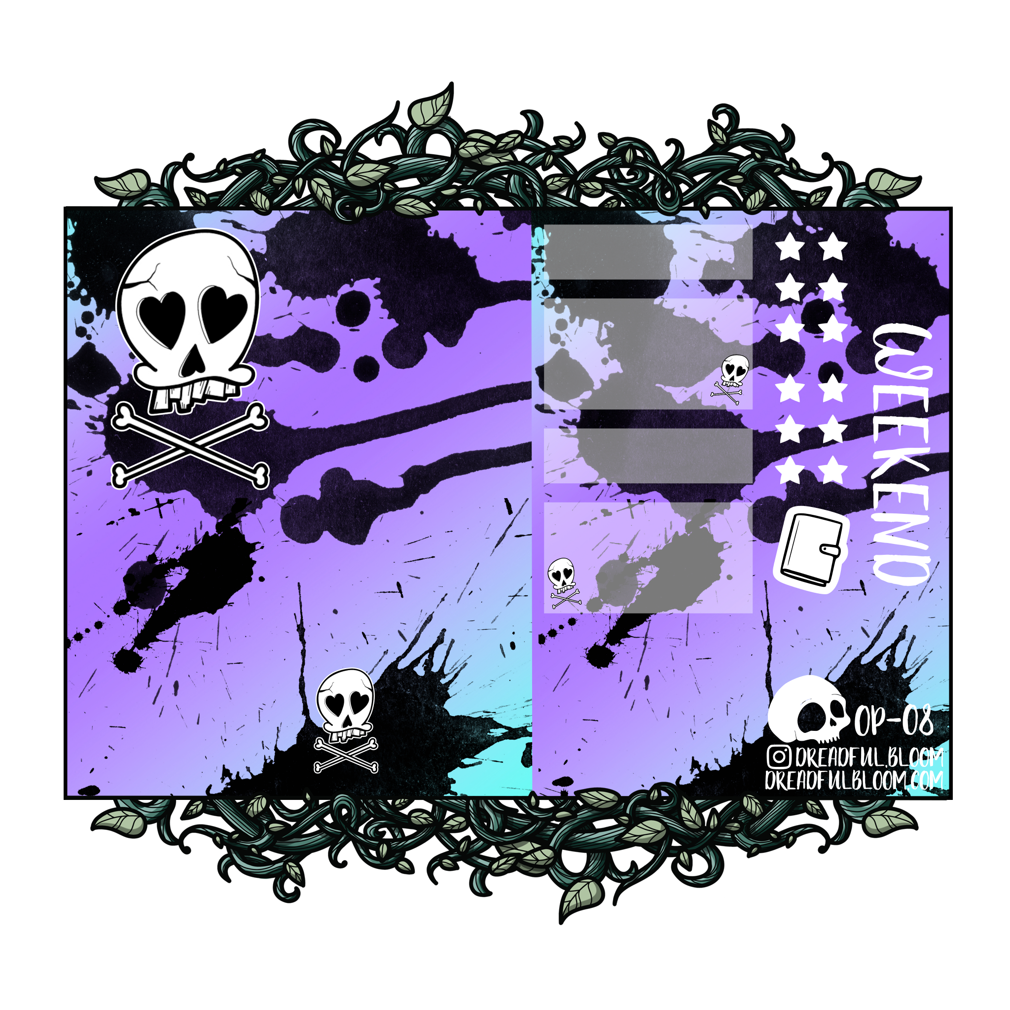 Purple and Blue Skully Bones | Vertical One Page Sticker Kit
